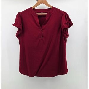 Womens Plus Size 3X Flutter Sleeve V Neck Top Maroon Casual Work Classic